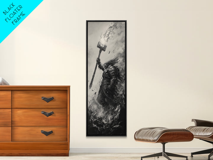 Dark Hammer Warrior In Storm, Black And White Wall Art, Gothic Fantasy Art Print, Medieval Office Decor, Gift For Him, Dark Academia Decor
