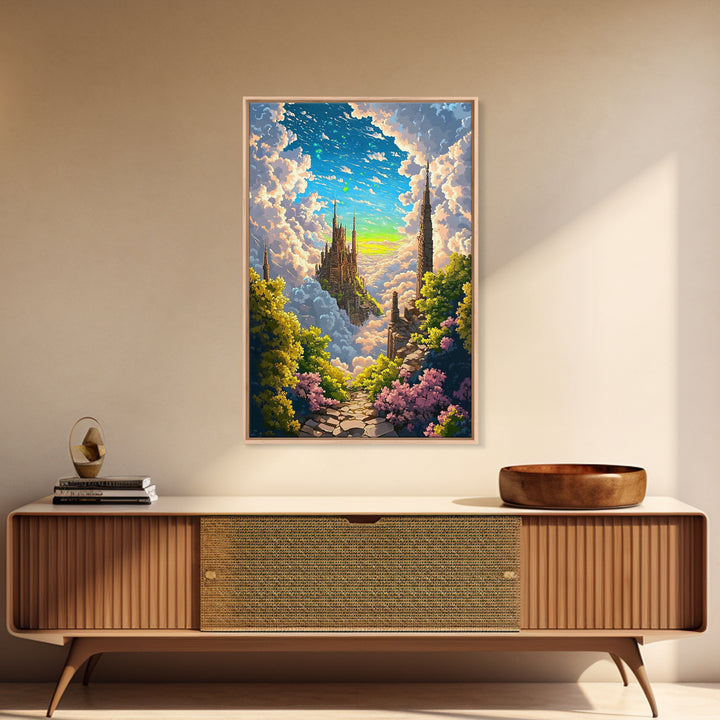 Floating Sky Castle Above The Clouds Canvas Print, Whimsical Dreamy Fantasy Wall Art For Bedroom Decor Housewarming Gift