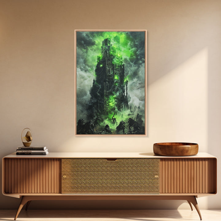 Haunted Green Fortress Canvas Print, Dark Fantasy Wall Art, Gothic Castle, Surreal Art, Moody Wall Decor, Gaming Room Art