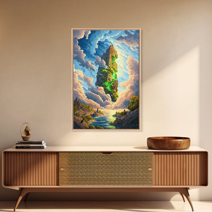 Floating Stone Tower Canvas Print, Magical Sky Island Wall Art, Fantasy Landscape, Coastal Decor, Statement Home Decor, Large Art