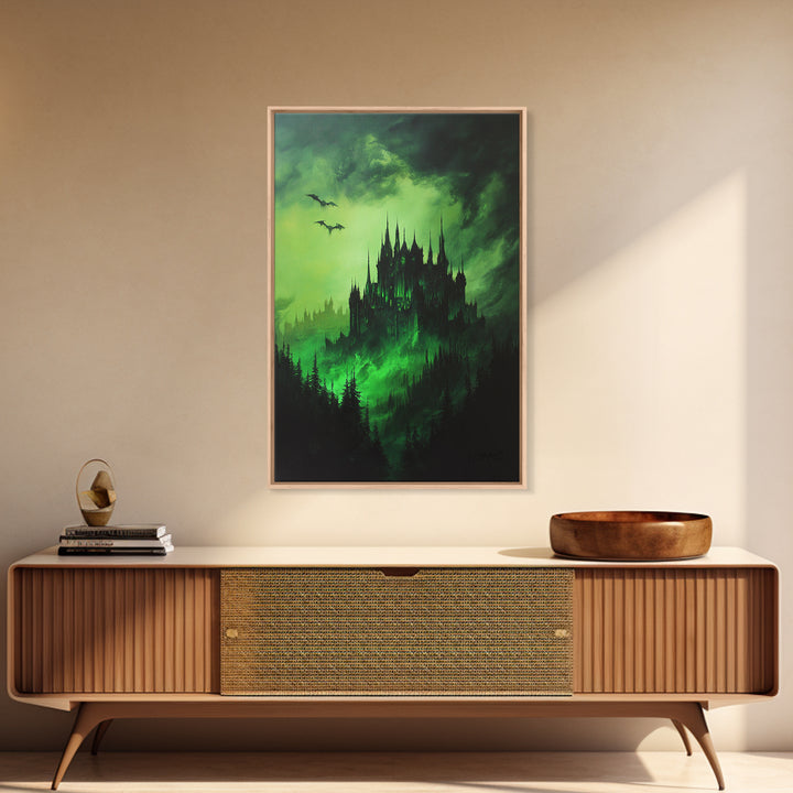 Haunted Green Forest Castle Wall Art, Dark Fantasy Gothic Print, Moody Spooky Decor, Witchy Home Decor, Gothic Wall Decor Gift