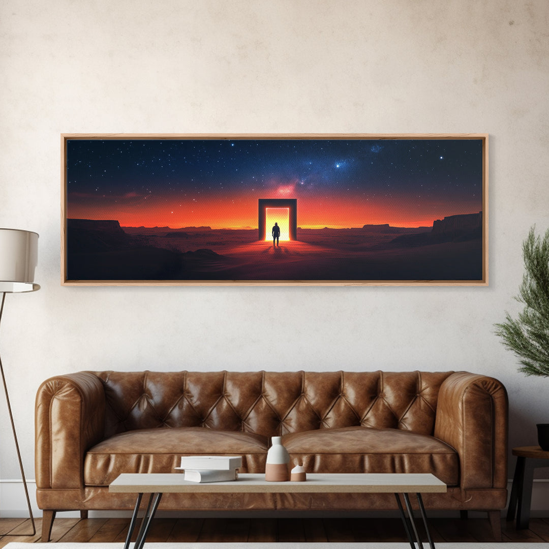 Starry Desert Portal Doorway Wall Art, Cosmic Sci Fi Landscape Canvas, Southwestern Modern Decor, Large Horizontal Print