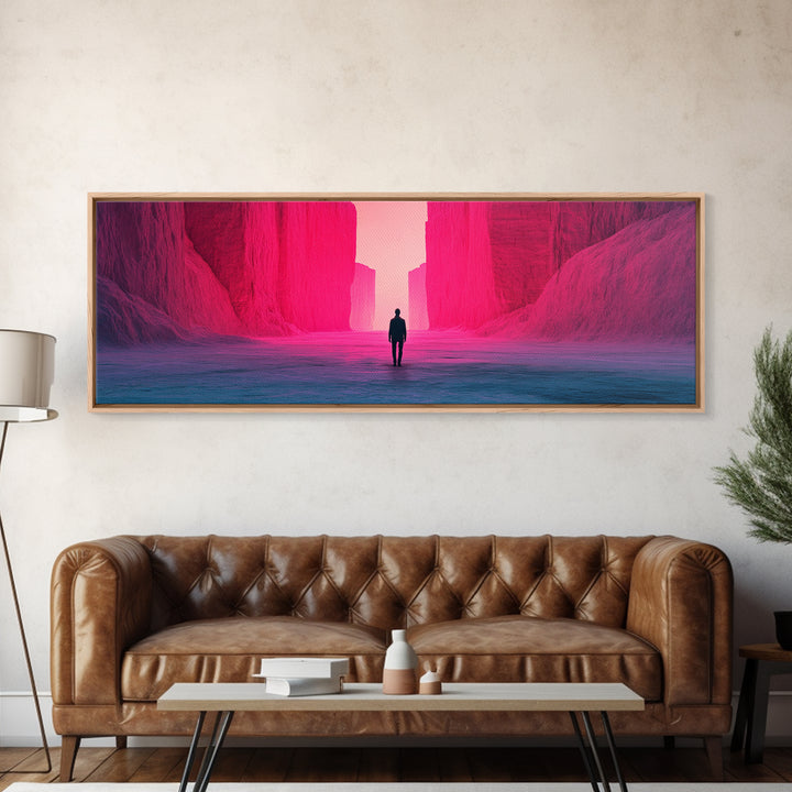 Magenta Canyon Wanderer Canvas Print, Minimalist Desert Landscape, Pink Modern Wall Art, Dramatic Statement Living Room Decor