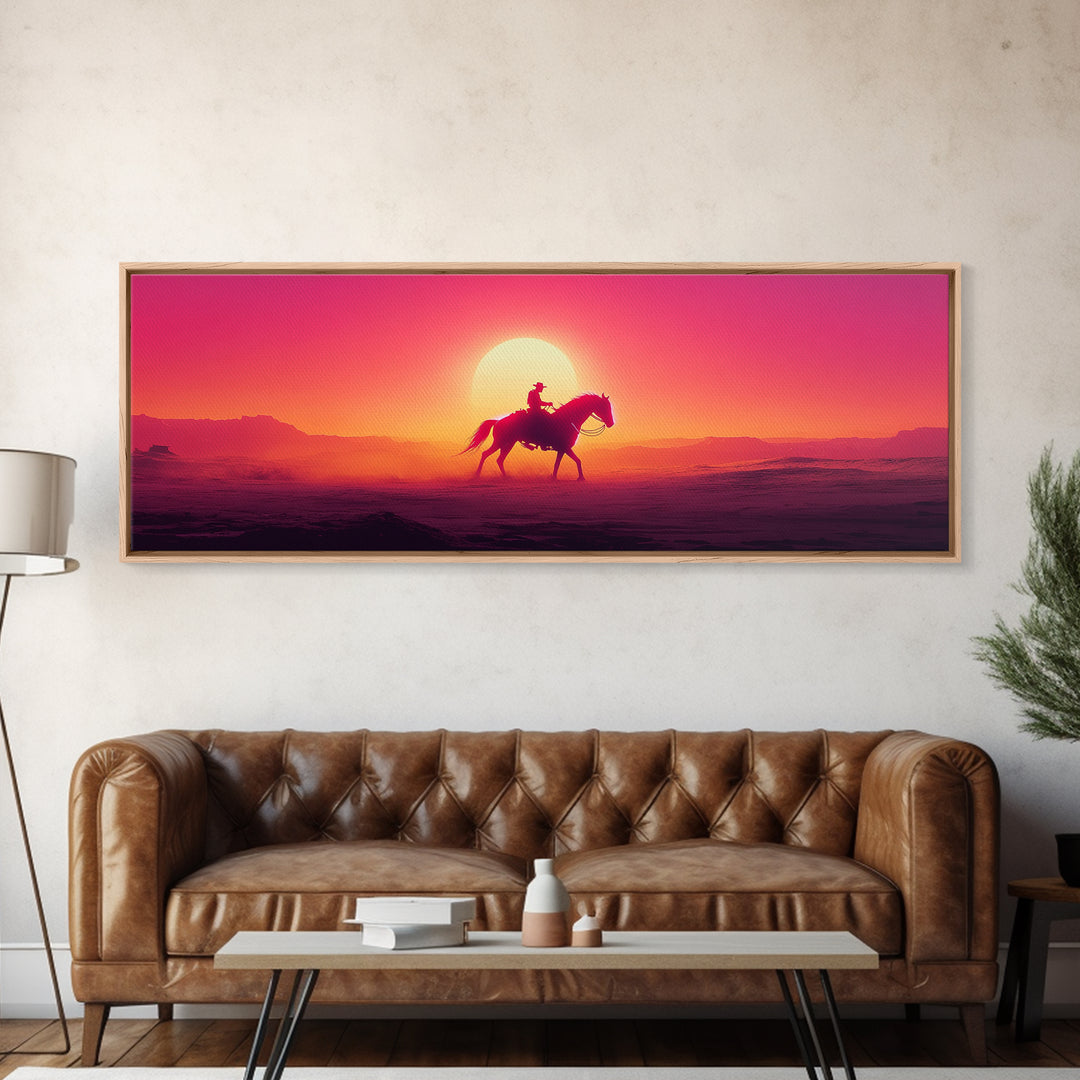 Silhouette Cowboy Riding Horse At Desert Sunset Wall Art, Western Landscape Print, Southwestern Decor, Gift For Him, Man Cave Decor
