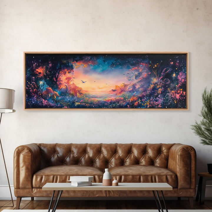 Twilight Enchanted Forest Meadow Canvas Print, Fantasy Landscape Wall Art, Moody Whimsical Decor For Bedroom And Office Gift