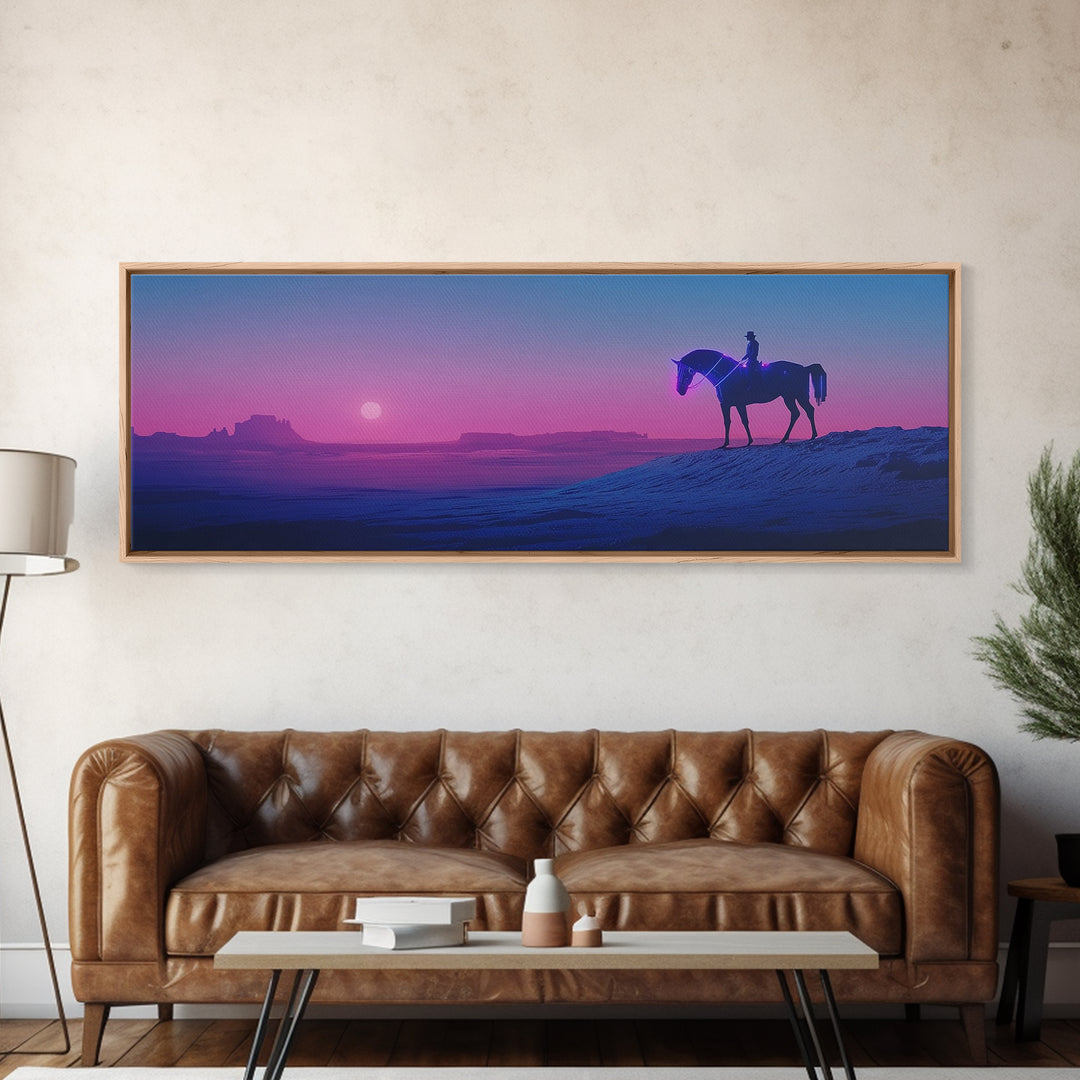 Purple Desert Cowboy Horse Sunset Canvas Print, Western Wall Art, Southwestern Decor, Masculine Office Decor, Gift For Him