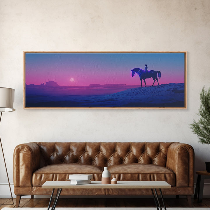 Purple Desert Cowboy Horse Sunset Canvas Print, Western Wall Art, Southwestern Decor, Masculine Office Decor, Gift For Him