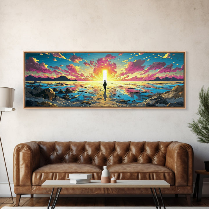 Vibrant Ocean Sunrise Explorer Canvas Print, Panoramic Sci Fi Seascape Wall Art For Coastal Bedroom Decor And Living Room