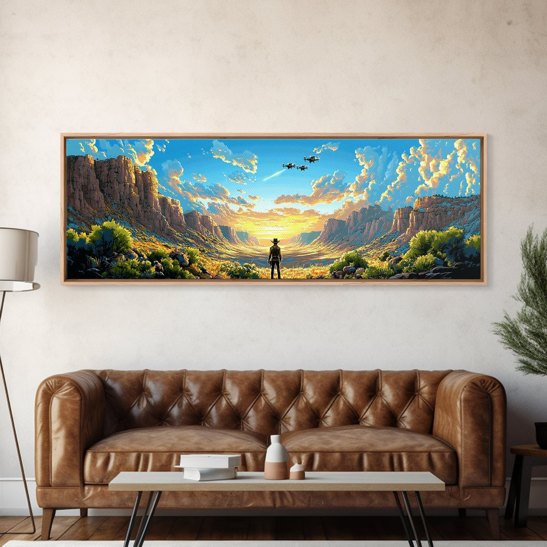 Sunlit Canyon Cowboy Wall Art, Panoramic Canvas Print, Southwestern Landscape, Western Decor, Large Living Room Wall Decor