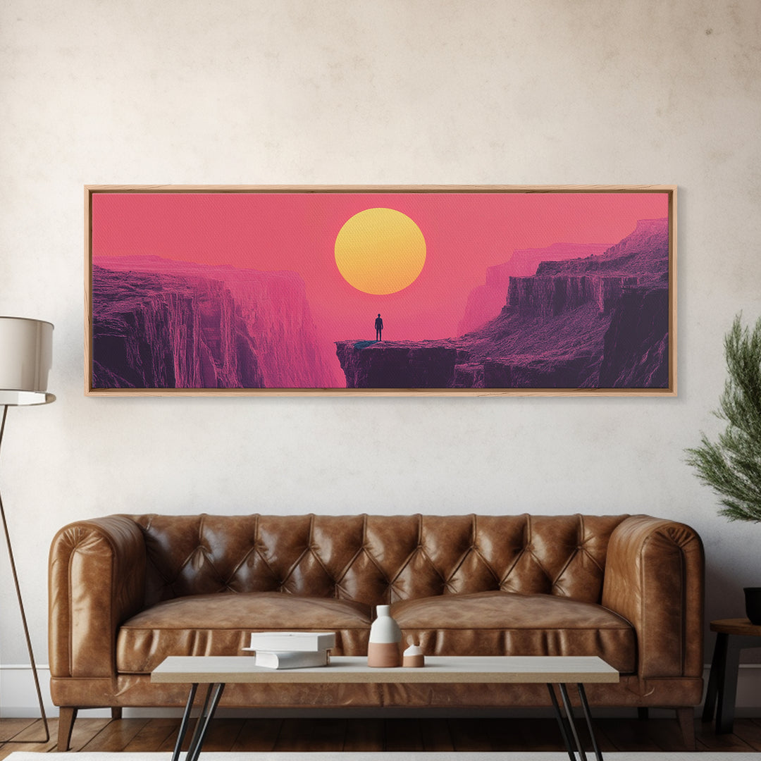 Pink Desert Canyon Cliff At Sunset Wall Art, Minimalist Landscape Canvas Print, Southwestern Modern Home Decor Gift For Him