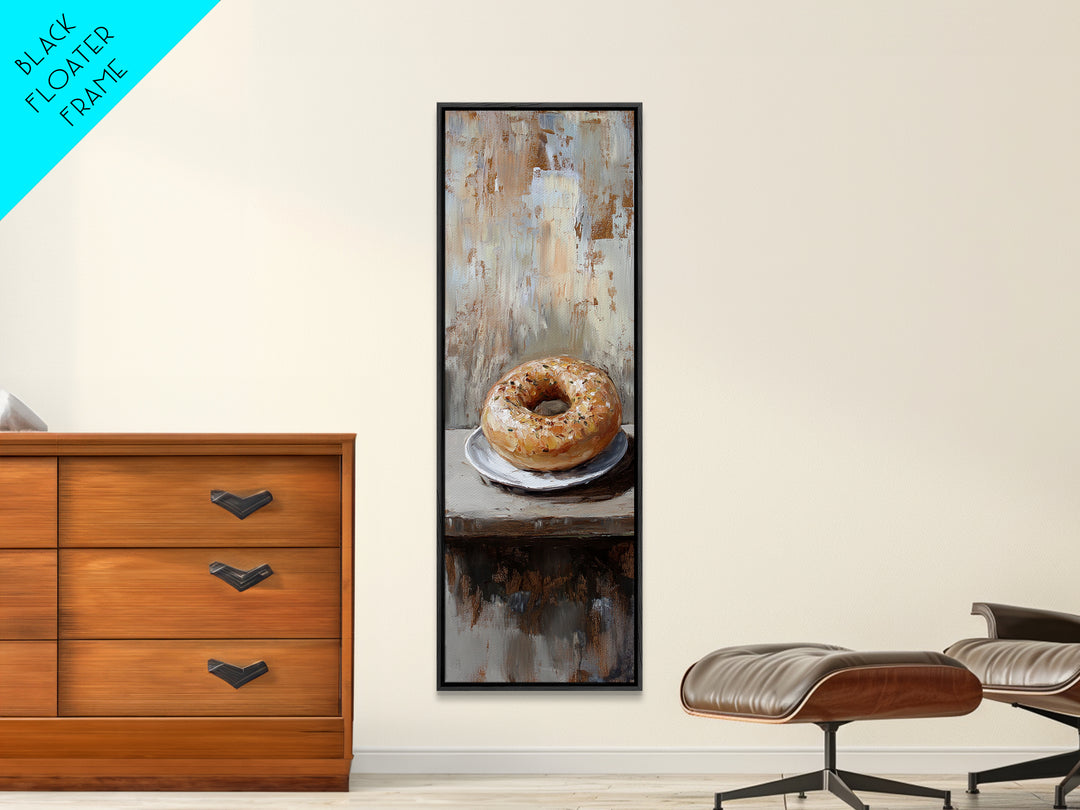 Glazed Bagel On Plate Still Life Wall Art, Rustic Kitchen Decor, Bakery Art Print, Foodie Gift, Farmhouse Cafe Home Decor