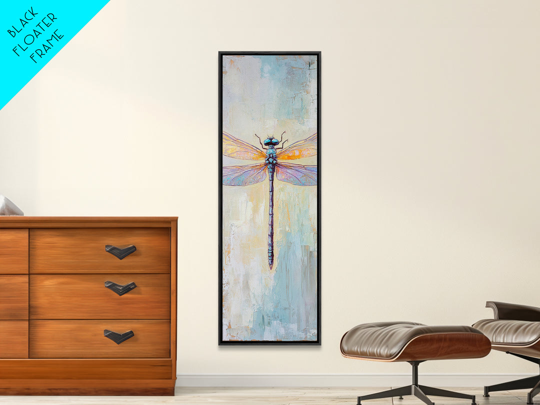 Iridescent Dragonfly Framed Canvas Print, Nature Wall Art, Insect Illustration, Coastal Blue Decor, Gift For Nature Lover