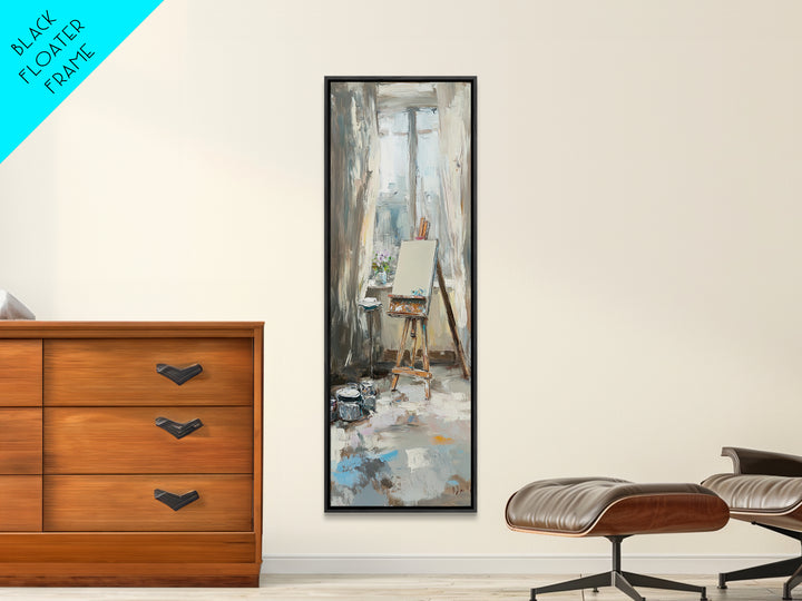 Sunlit Artist Studio Easel Wall Art, Impressionist Oil Painting, Creative Office Decor, Neutral Home Decor, Gift For Artist