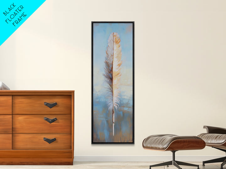 Single White Feather On Blue Horizon Wall Art, Minimalist Coastal Decor, Boho Nature Art Print, Calming Bedroom Decor Gift