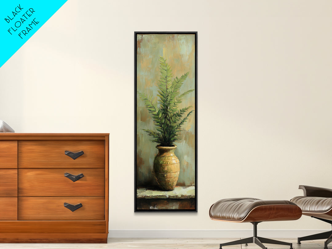 Green Fern In Golden Vase Canvas Print, Botanical Wall Art, Rustic Farmhouse Home Decor, Nature Living Room Art Gift For Her