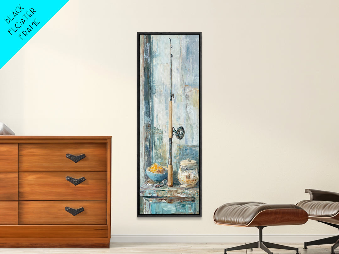Fishing Rod Still Life Canvas Print, Rustic Lake House Wall Art, Cabin Decor, Angler Gift, Coastal Fishing Poster For Him