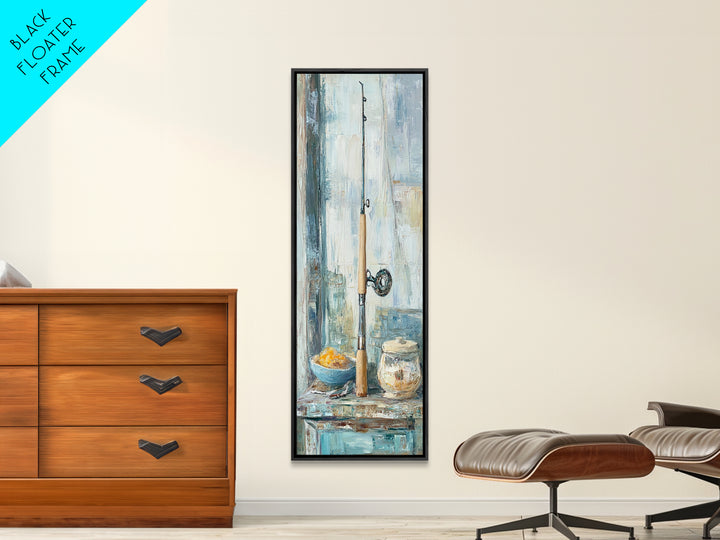 Fishing Rod Still Life Canvas Print, Rustic Lake House Wall Art, Cabin Decor, Angler Gift, Coastal Fishing Poster For Him
