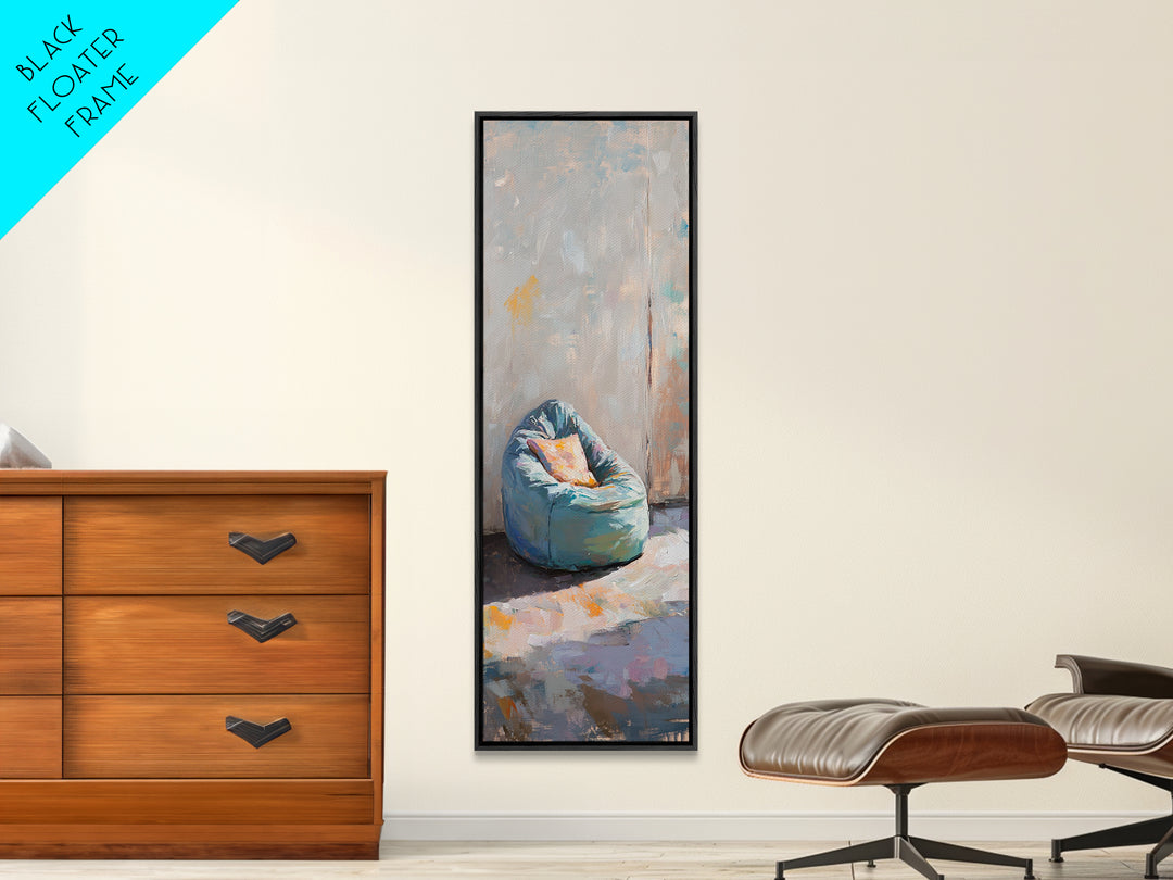 Blue Bean Bag Chair With Pillow Canvas Print, Modern Wall Art, Minimalist Room Decor, Apartment Decor, Cozy Bedroom Wall Art