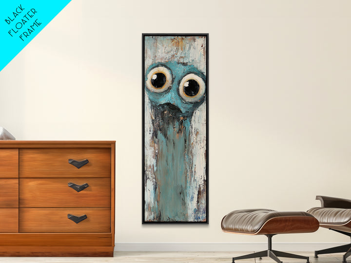 Wide Eyed Blue Owl Portrait Canvas Print, Whimsical Animal Wall Art, Quirky Nursery Decor, Funny Bird Gift For Kids Room Decor