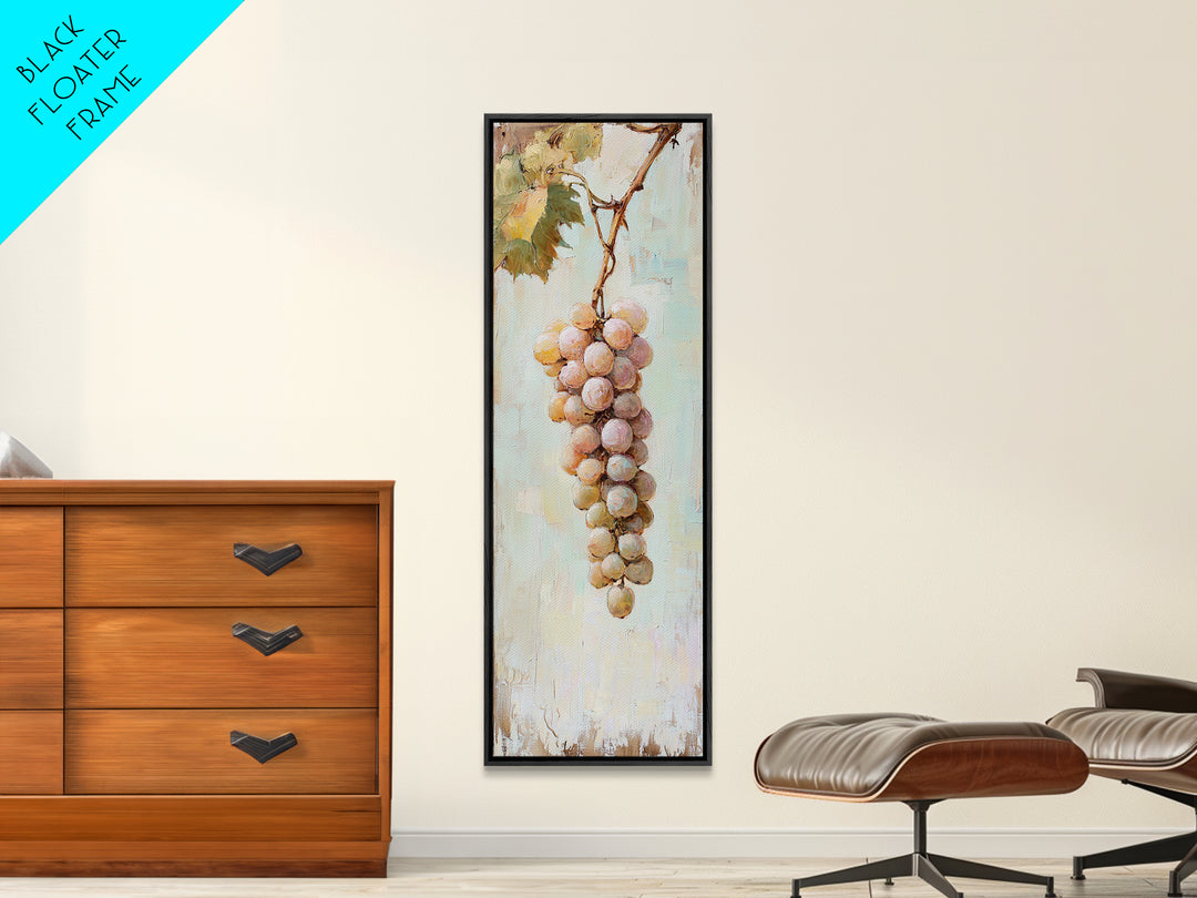 Soft White Grapes Hanging From Vine Canvas Print, French Country Wall Art, Rustic Kitchen Decor, Vineyard Gift For Her, Home Decor