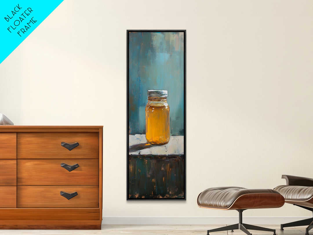 Amber Honey Jar Still Life Canvas Print, Rustic Kitchen Wall Art, Farmhouse Decor, Warm Neutral Food Art Home Decor Gift For Her