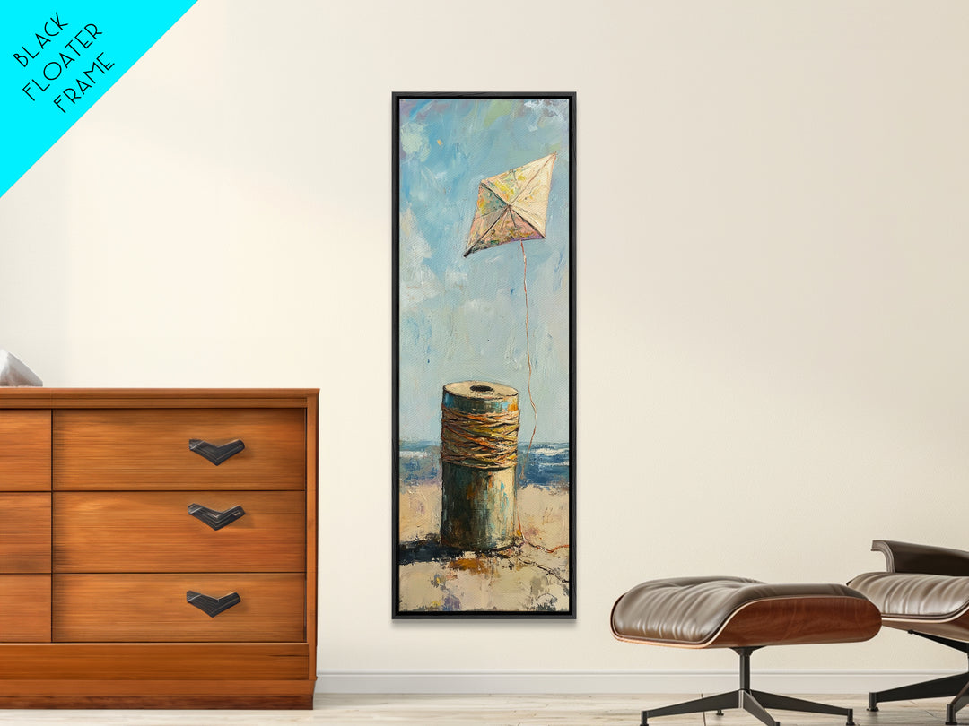 Weathered Spool And Kite Wall Art, Coastal Canvas Print, Beach House Decor, Nautical Wall Decor, Whimsical Ocean Art Print
