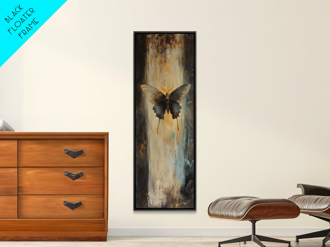 Moody Black Butterfly On Textured Gold Canvas Print, Dark Academia Wall Decor, Gothic Nature Art, Gift For Her, Bedroom Decor
