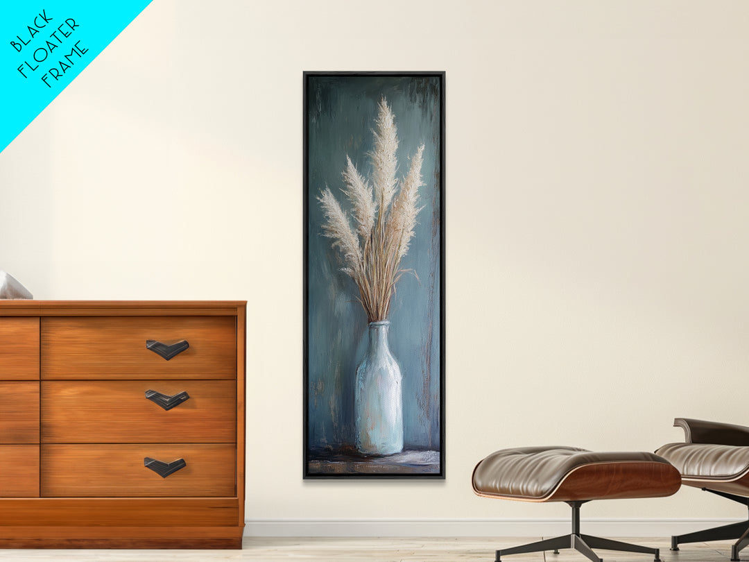 Pampas Grass In Blue Vase Framed Canvas Print, Neutral Wall Art For Living Room Decor, Boho Home Decor And Rustic Gift For Her