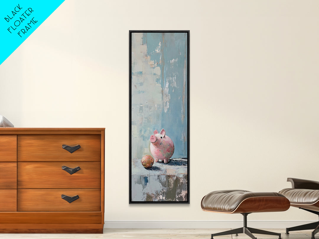 Pink Piggy Bank Still Life Canvas Print, Whimsical Nursery Wall Art, Cute Animal Decor, Playroom And Kids Room Gift, Home Decor