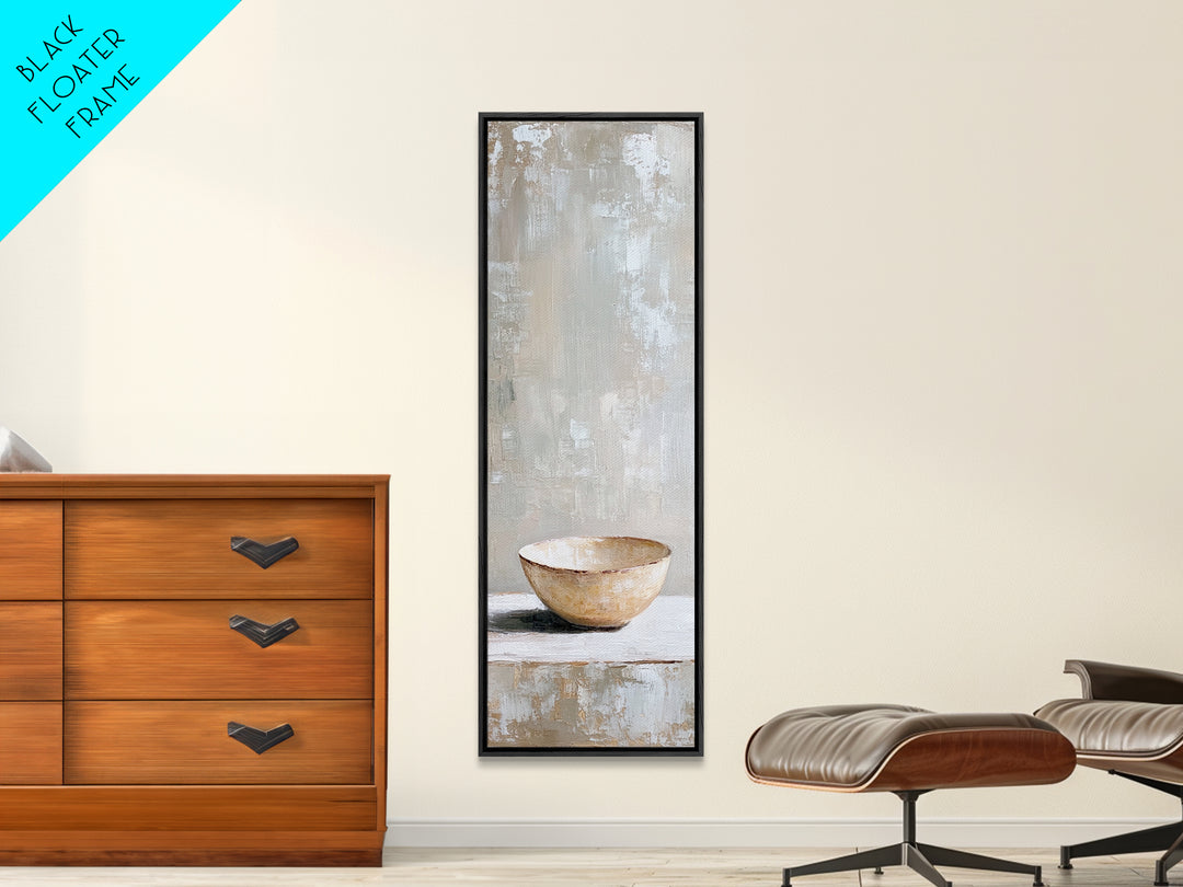 Neutral Ceramic Bowl Still Life Framed Canvas Print, Minimalist Kitchen Wall Art For Rustic Modern Farmhouse Home Decor Gift