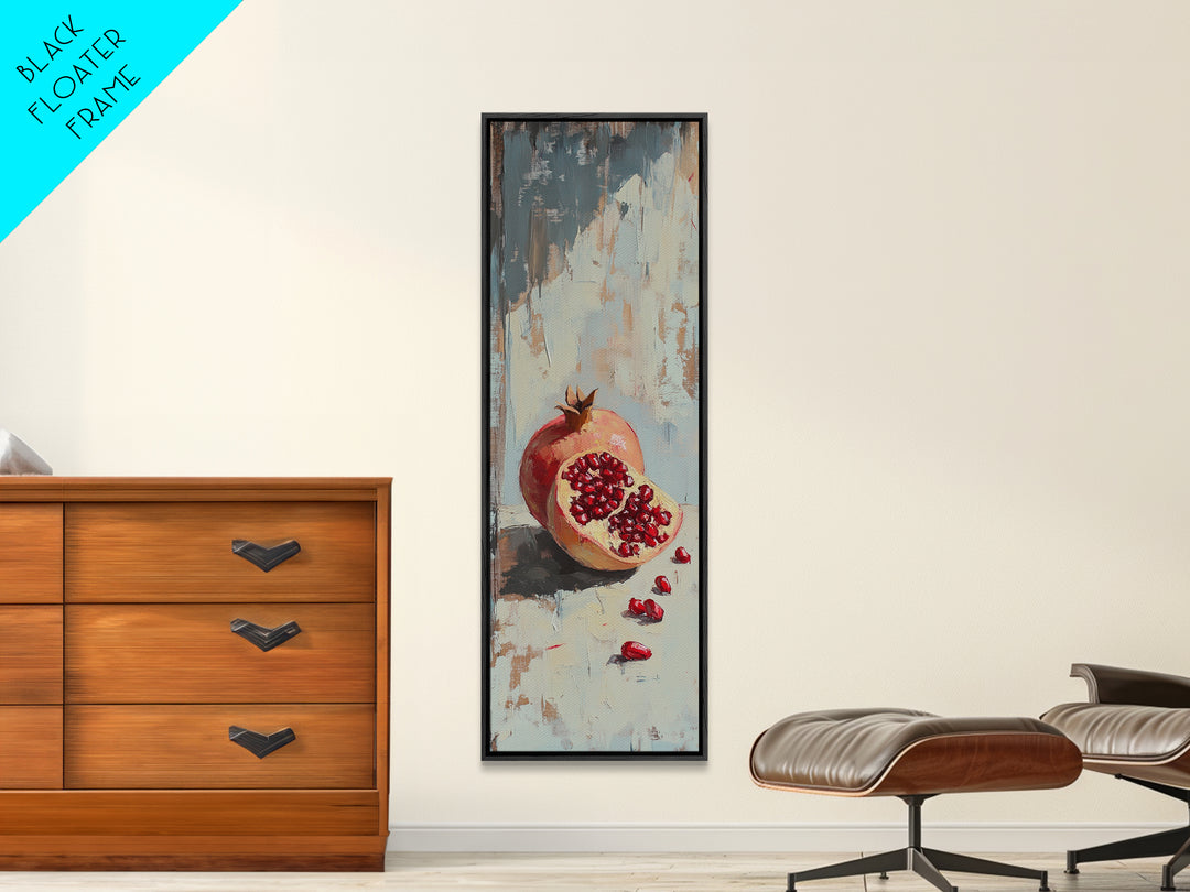 Red Pomegranate Still Life Wall Art, Rustic Fruit Canvas Print For Kitchen Decor, Dining Room Decor And Food Lover Art Gift