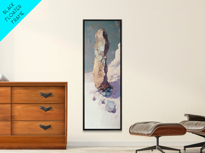 Snowy Standing Stone Impasto Landscape Canvas Print, Minimalist Winter Wall Art, Neutral Nature Decor, Calm Office Art Print