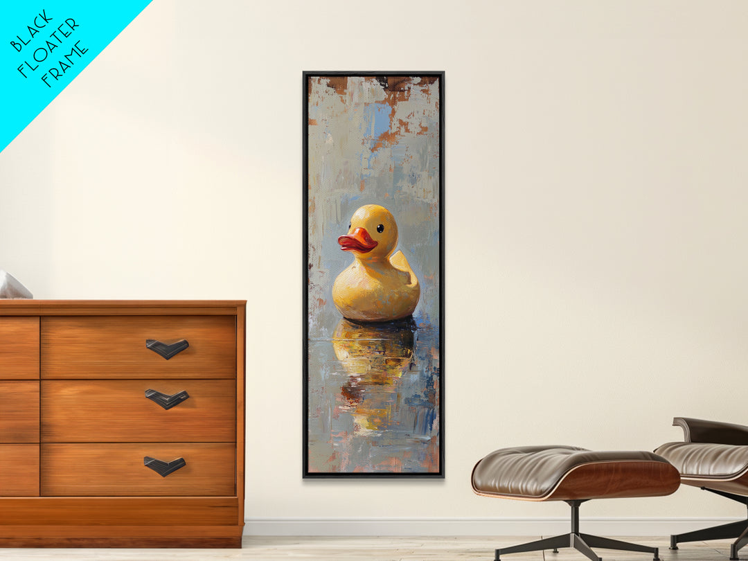 Yellow Rubber Duck In Reflective Water Canvas Print, Funny Bathroom Wall Art, Kids Bath Decor, Whimsical Animal Gift Print