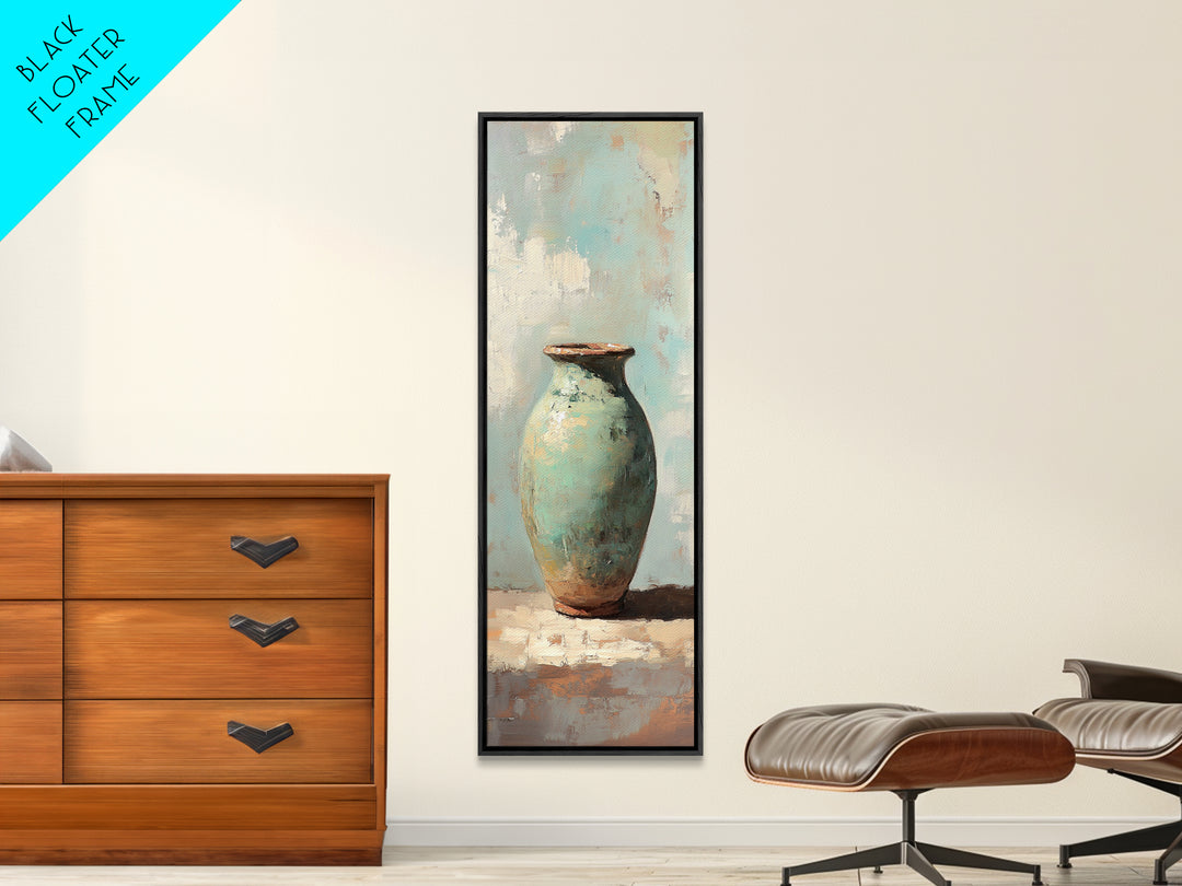 Turquoise Ceramic Vase Still Life Canvas Print, Minimalist Wall Art, Rustic Farmhouse Decor, Neutral Kitchen Wall Art Decor