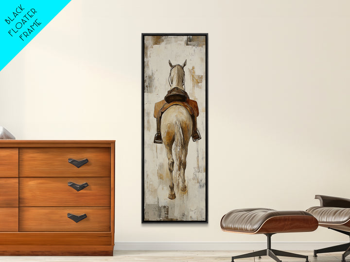 Saddled White Horse From Behind Framed Canvas Print, Equestrian Wall Art, Western Farmhouse Decor, Gift For Horse Lovers