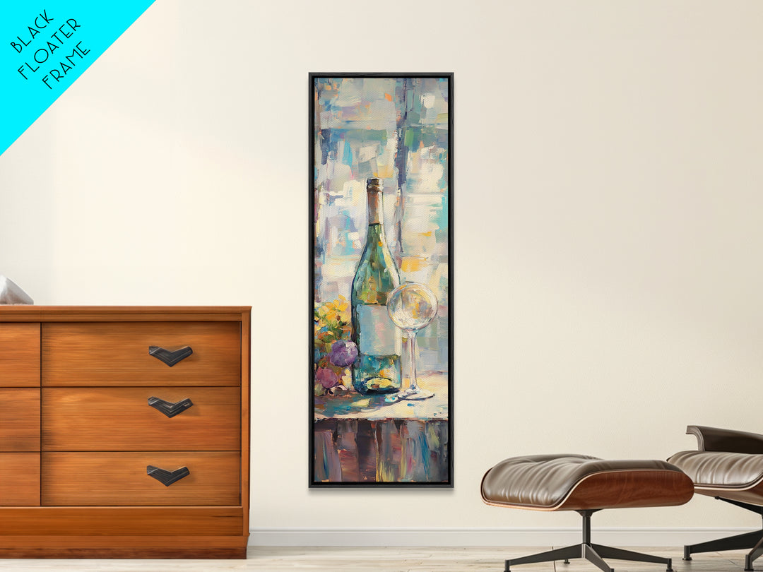 Wine Bottle With Grapes And Glass Canvas Print, Colorful Still Life Wall Art, Kitchen Dining Room Decor, Wine Lover Gift