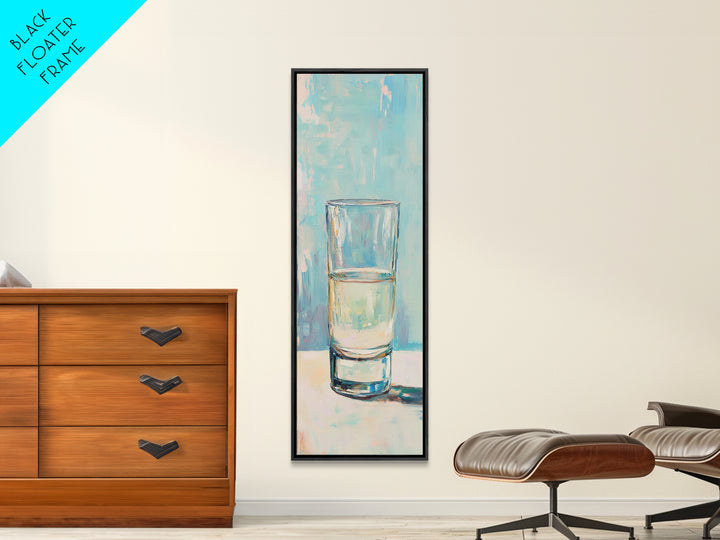 Minimal Glass Of Water Canvas Print, Aqua Blue Wall Art, Modern Kitchen Decor, Minimalist Bathroom Wall Decor, Still Life