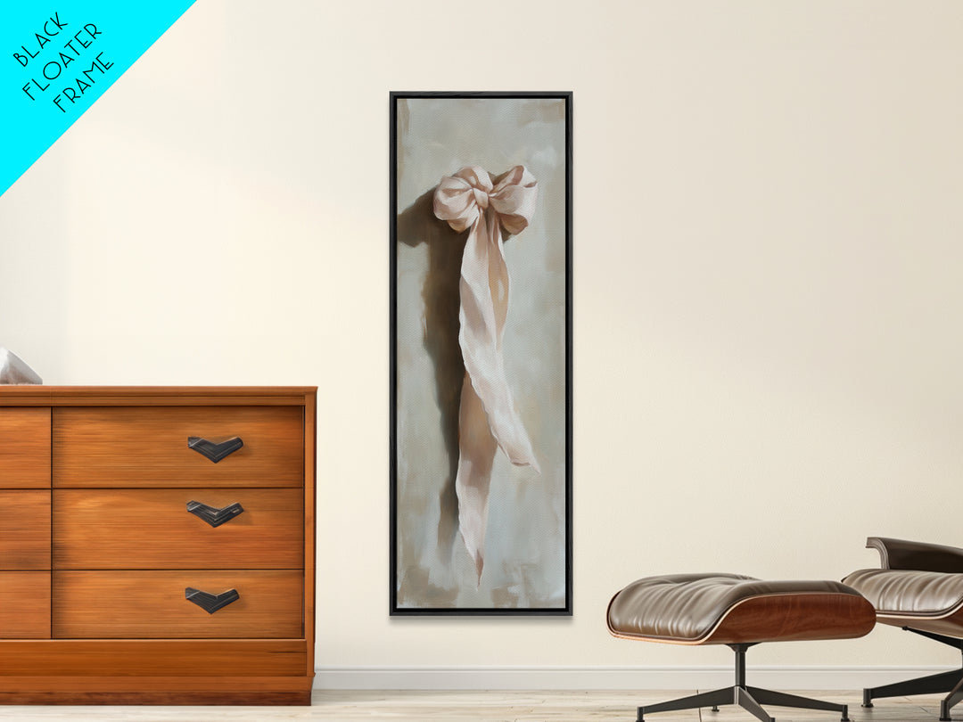 Soft Pink Ribbon Bow Canvas Print, Feminine Wall Art, Coquette Room Decor, Romantic Bedroom Art, Light Pink Wall Decor, Gift For Her