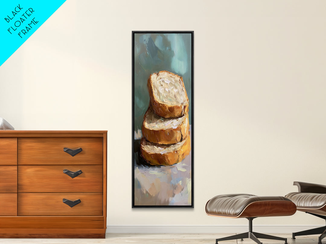 Stacked Crusty Bread Slices Canvas Print, Rustic Kitchen Wall Art, Food Still Life Painting, Bakery Decor Gift For Foodie