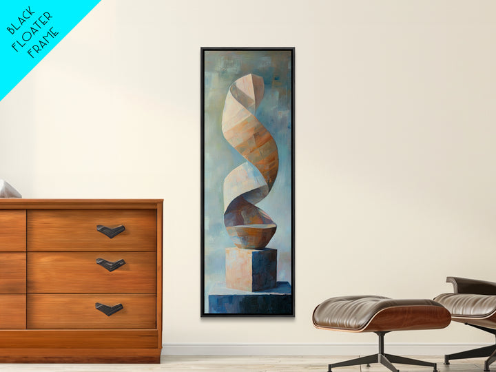 Neutral Twisting Abstract Sculpture Framed Canvas Print, Modern Geometric Wall Art, Japandi Home Decor For Living Room Wall Decor
