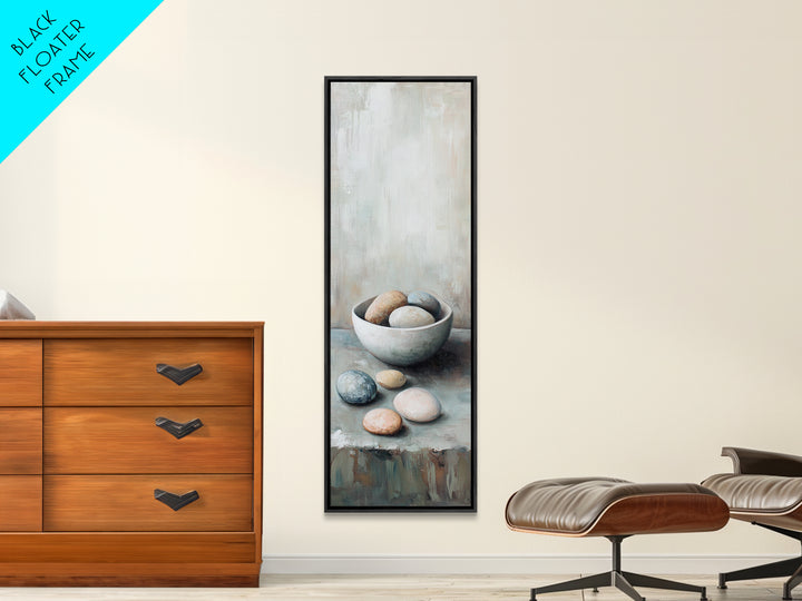 Neutral Bowl Of Smooth Pebbles Wall Art, Minimalist Still Life Canvas, Calming Zen Bathroom Decor, Wabi Sabi Home Decor Gift