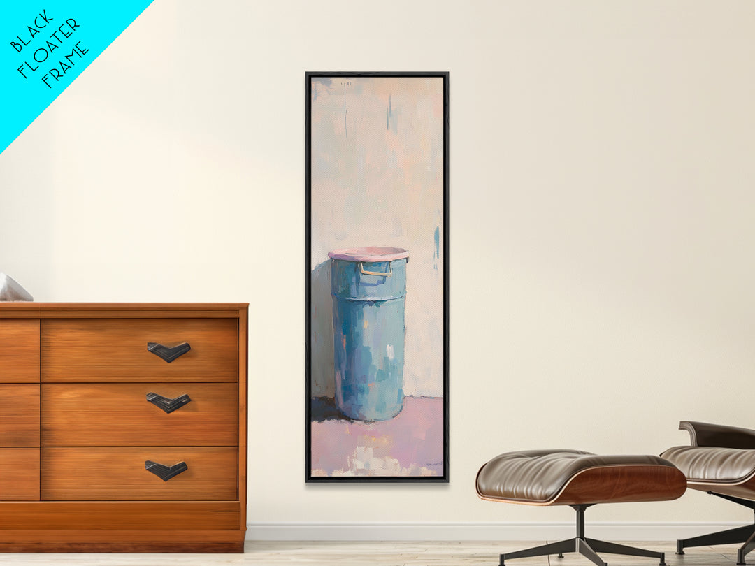 Minimal Blue Barrel Still Life Wall Art, Rustic Farmhouse Decor, Modern Canvas Print, Neutral Kitchen Art, Contemporary Painting