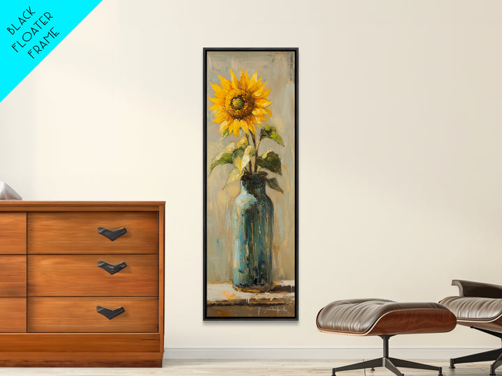Sunflower In Blue Glass Bottle Vase Wall Art, Rustic Floral Oil Painting Print, Farmhouse Kitchen Decor, Gift For Her, Housewarming Gift