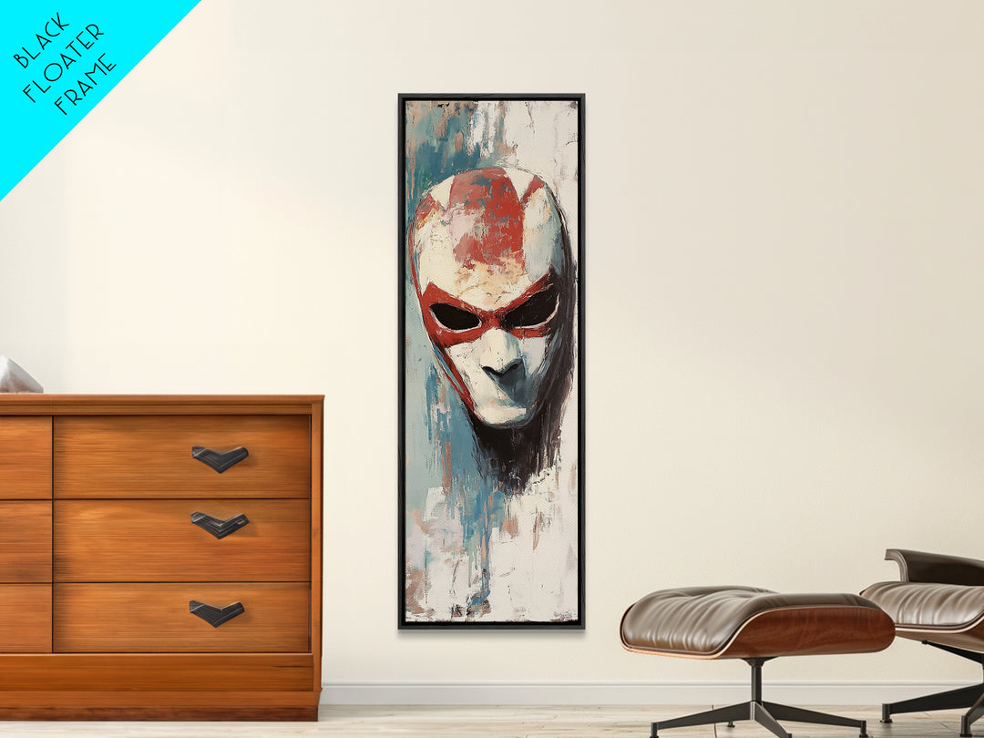 Red And White Alien Mask Portrait Wall Art, Dark Surreal Canvas Print, Sci Fi Gothic Decor, Gaming Room Art, Gift For Him