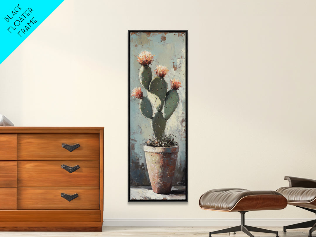 Blooming Prickly Pear Cactus In Clay Pot Wall Art, Southwestern Desert Decor, Botanical Canvas Print, Rustic Home Decor Art