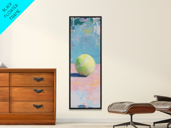 Yellow Tennis Ball On Pastel Court Wall Art, Sports Canvas Print, Game Room Decor, Boys Room Art, Modern Tennis Lover Gift