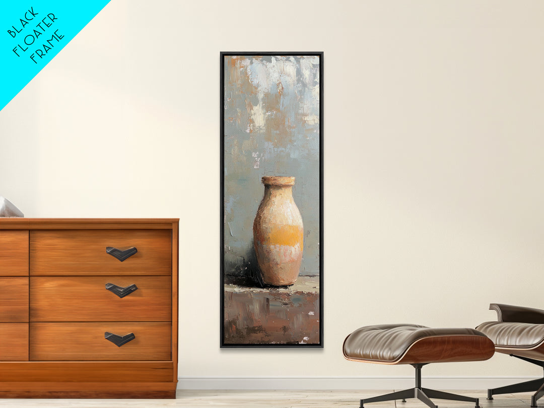 Rustic Ceramic Vase Still Life Framed Canvas Print, Minimalist Neutral Wall Art, Wabi Sabi Decor, Farmhouse Home Decor, Fine Art