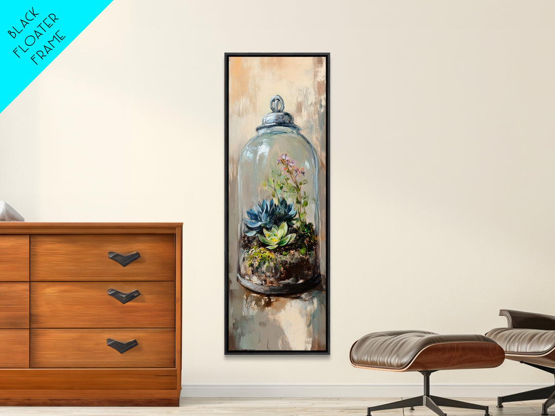 Glass Cloche Terrarium With Succulents Canvas Print, Botanical Wall Art, Green Home Decor, Nature Inspired Gift For Her, Living Room Decor