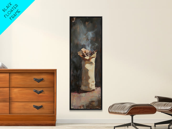 Moody Smoking Paper Bag Still Life Wall Art, Rustic Oil Painting Print, Dark Academia Decor, Unique Kitchen Wall Decor And Home Decor
