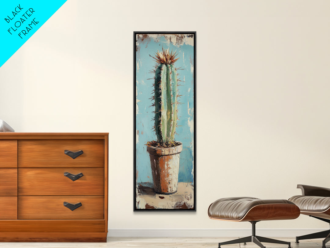 Tall Cactus In Terracotta Pot Wall Art, Desert Botanical Canvas Print, Southwestern Decor, Rustic Living Room Wall Decor